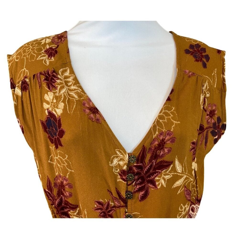 Mason & Belle Brown Floral Sleeveless V-Neck Cutout Tie Elastic Waist Romper Sm - Picture 4 of 10